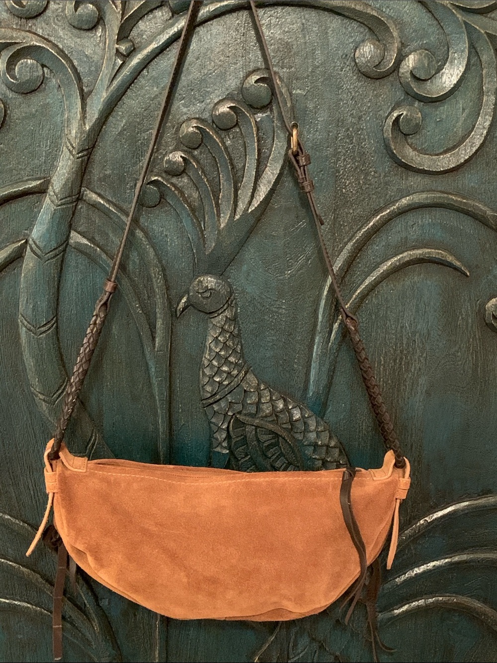 Free People Half Moon Brown Suede Crossbody Bag